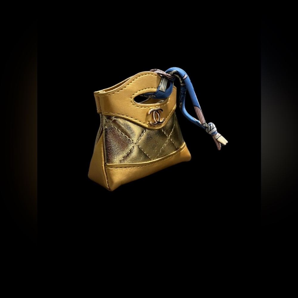 Metallic Gold Micro Top Handle Bag w/ Scarf Charm Keychain